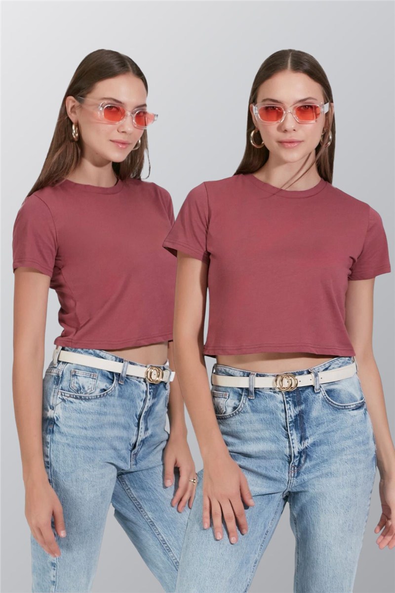 2-Pack Crew Neck Short Sleeve Crop Tops 956  #451491