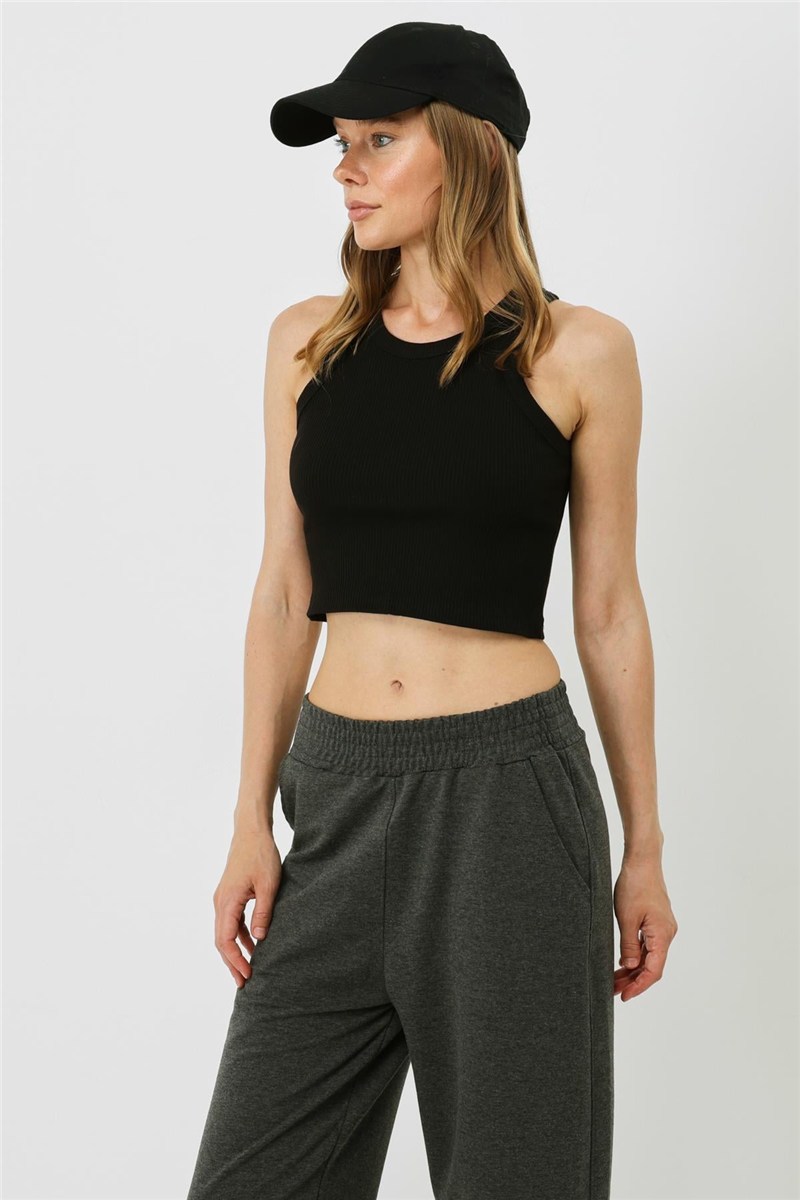 Women's Halter Neck Ribbed Stretch Crop Tank Top 925  #451555