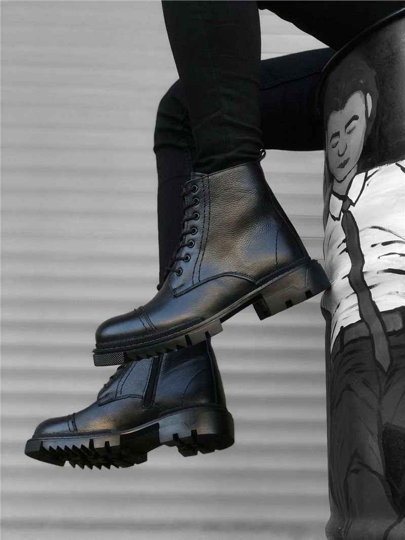 Men's leather boots BA0187 - Dark brown #323553