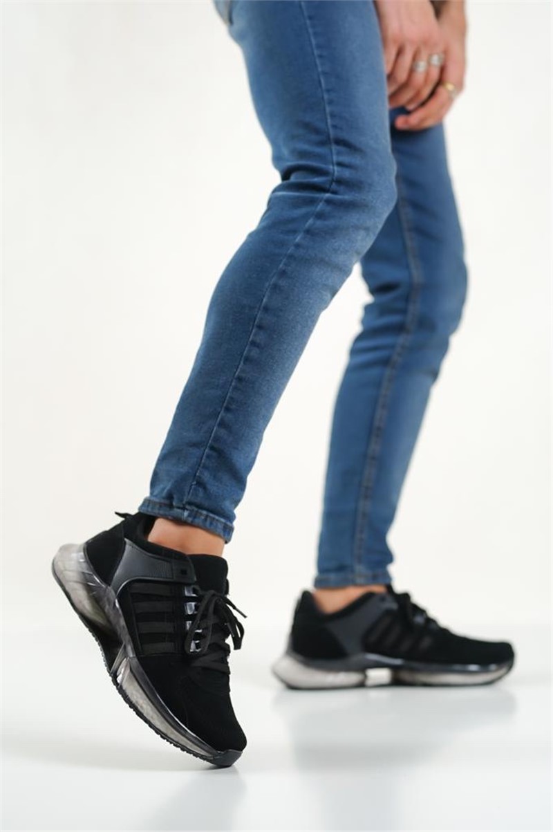 Męskie zamszowe buty sportowe BA0590 - czarne #382100