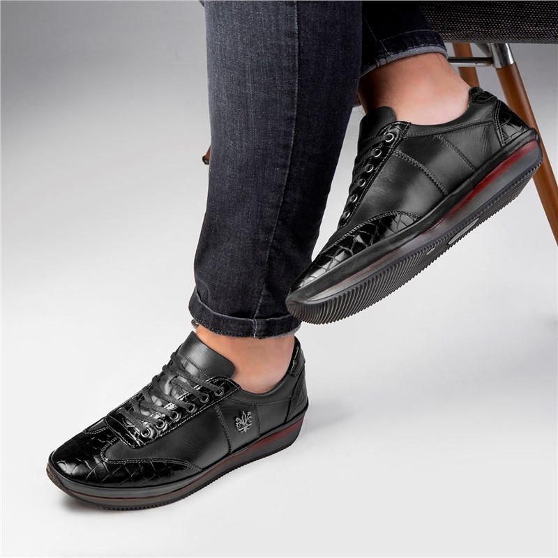 Men's Genuine Leather Casual Shoes - Black #363805