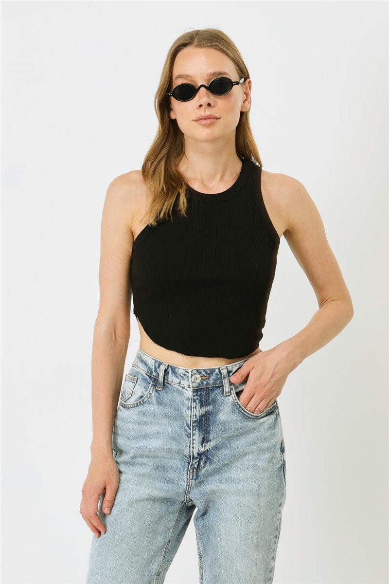 Women's Oval Ribbed Spaghetti Strap Crop Tank Top 920  #451535