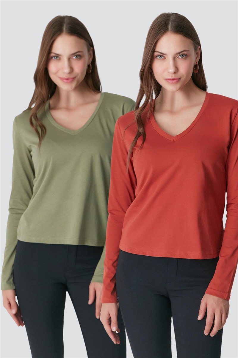 V-Neck Long Sleeve 2-Pack Basic T-Shirt 954  #451392