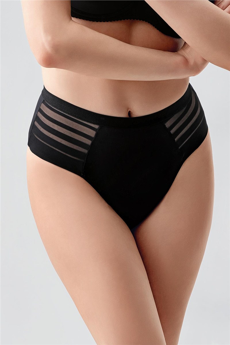 High-Waisted Sheer Mesh Detail Panties - Elegant Lace & Tulle Briefs - Style C19303  #452338