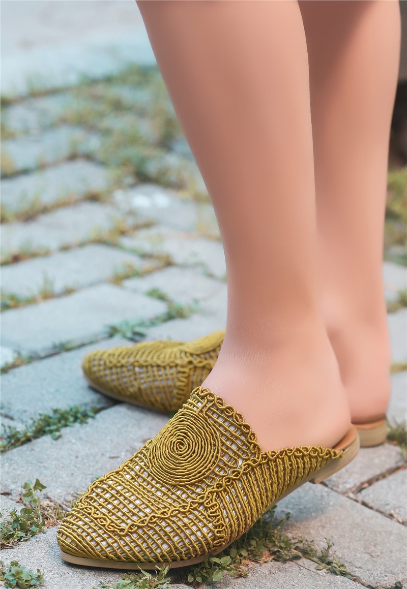 Women's Knitted Slippers - Mustard Color #366870