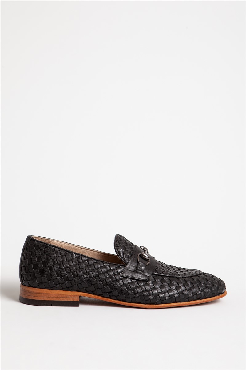 Men's Real Leather Weave Embossed Shoes - Black #318127