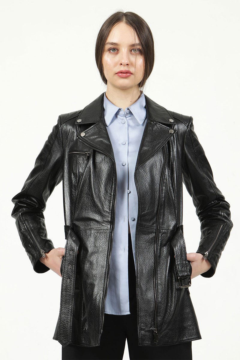 Women's Real Leather Jacket - Black #318808