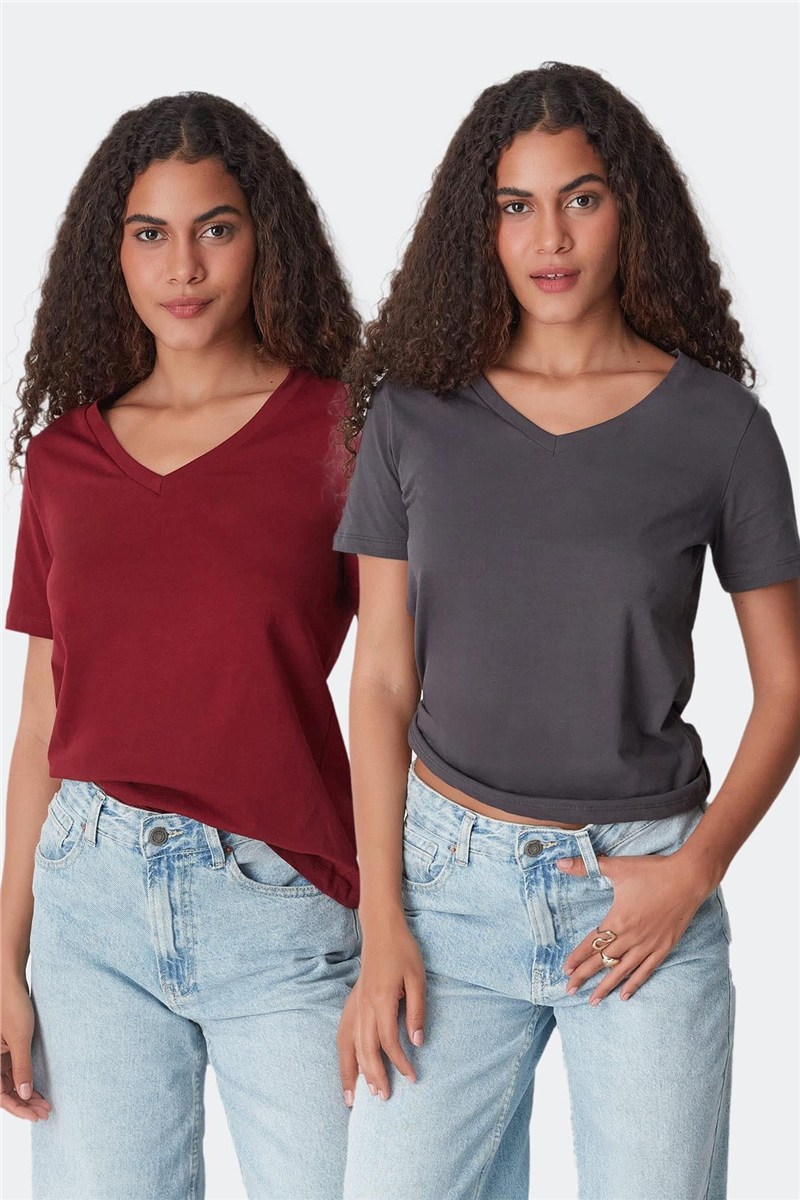 V-Neck Short Sleeve 2-Pack Basic T-Shirt 962  #451447