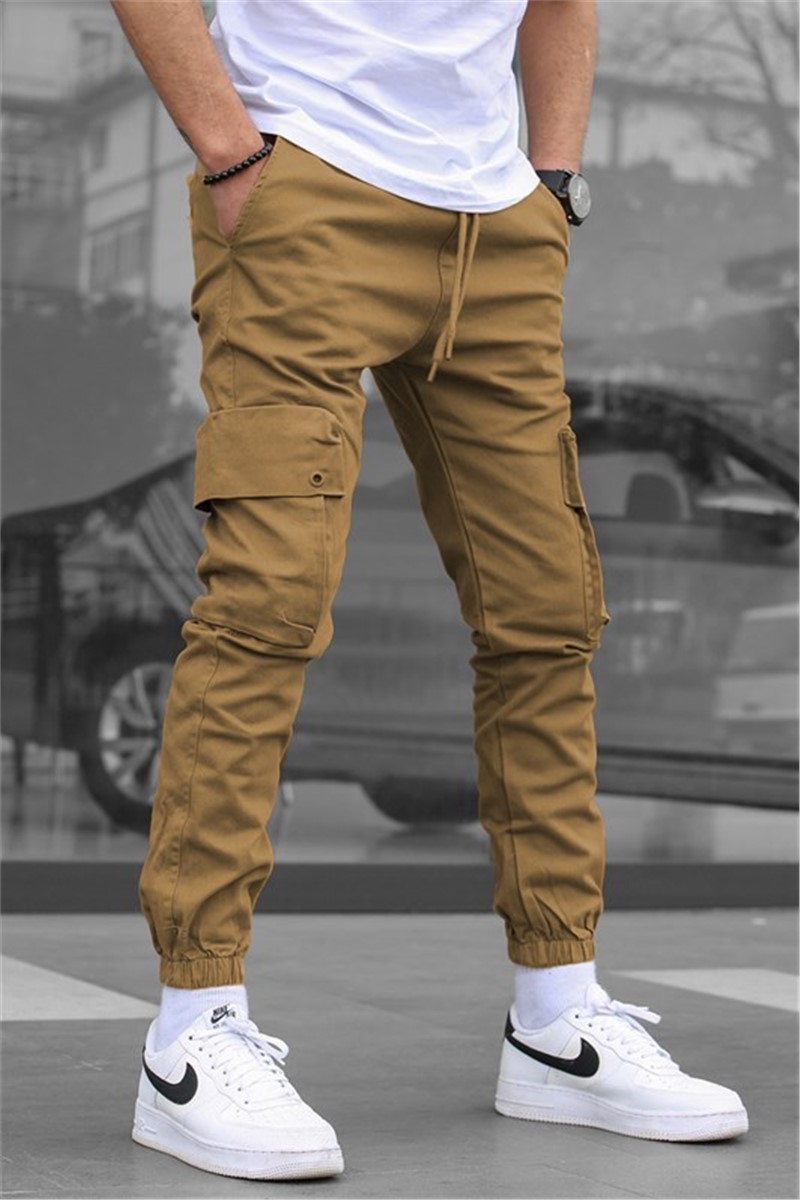 Męskie spodnie slim fit 5647 - Jasnobrązowy #334267