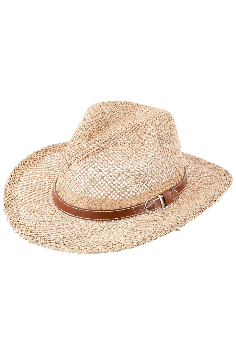 Men Wide Brim Straw Hat With Belt Detail Y25750-07  #451974