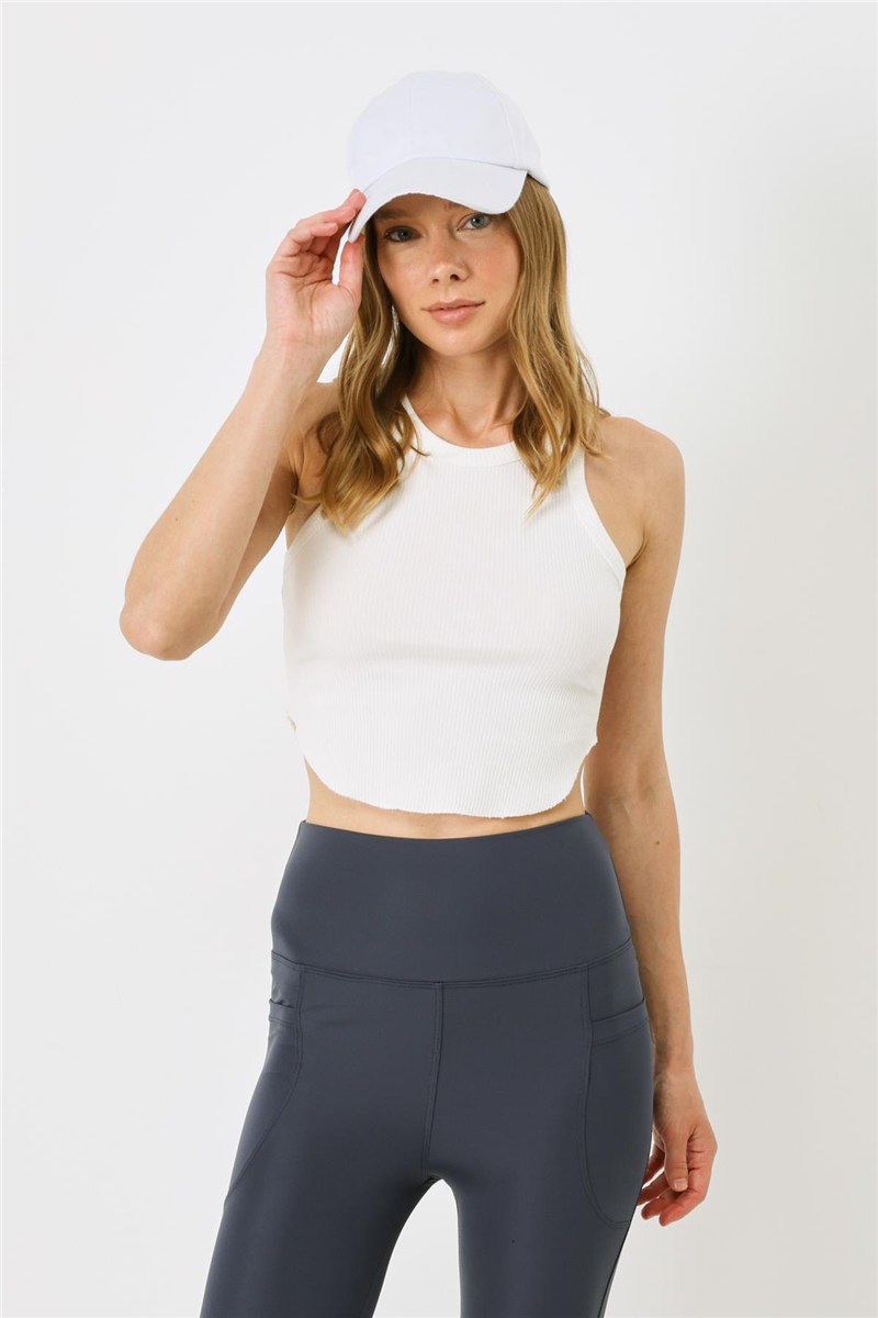Women's Oval Ribbed Spaghetti Strap Crop Tank Top 920  #451534