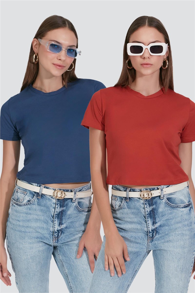 2-Pack Crew Neck Short Sleeve Crop Tops 956  #451402