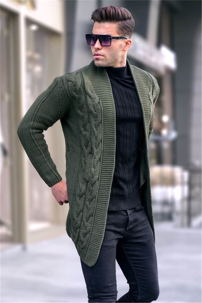 Pánsky pletený sveter 5996 – kaki #361375