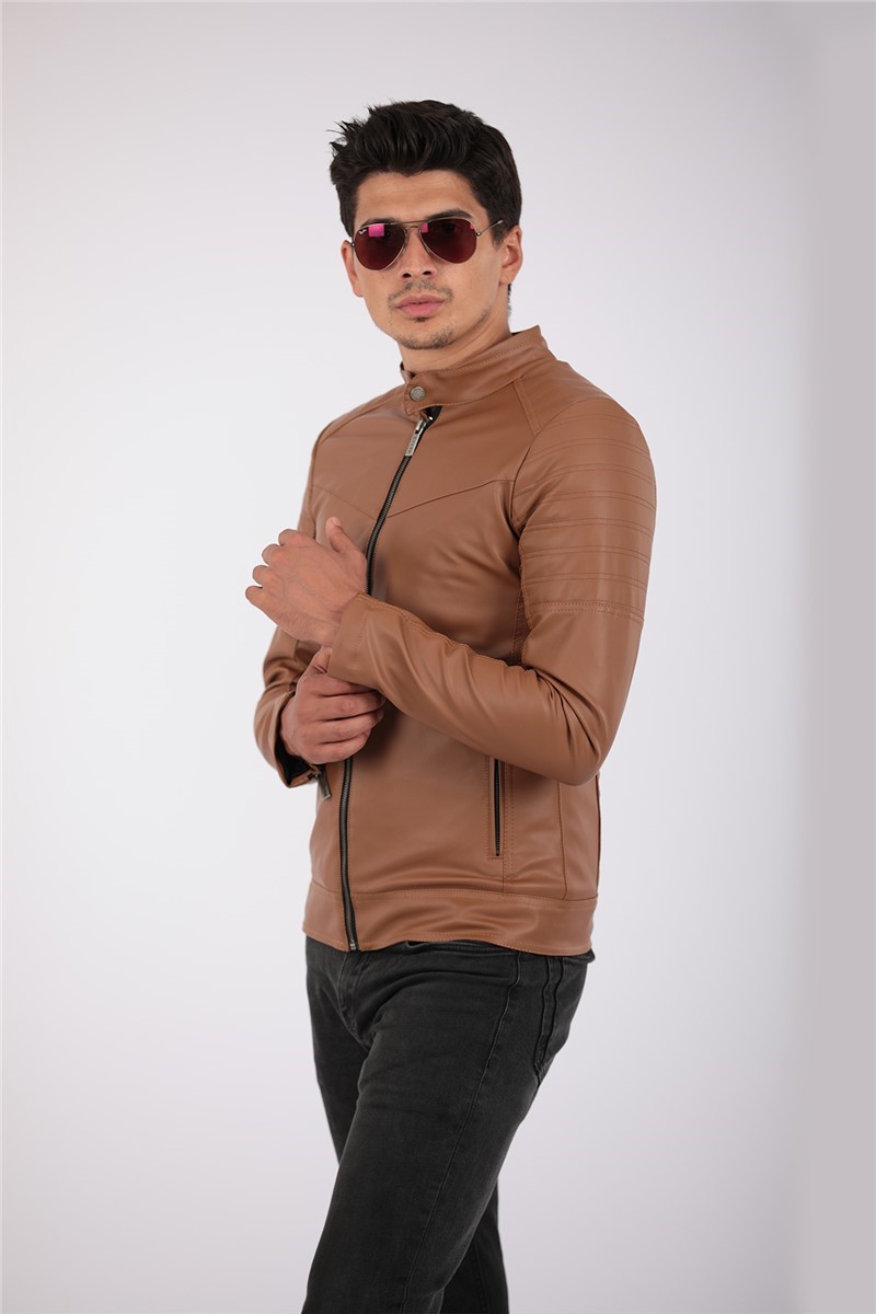 Pánska kožená bunda - Cinnamon - 2021083159