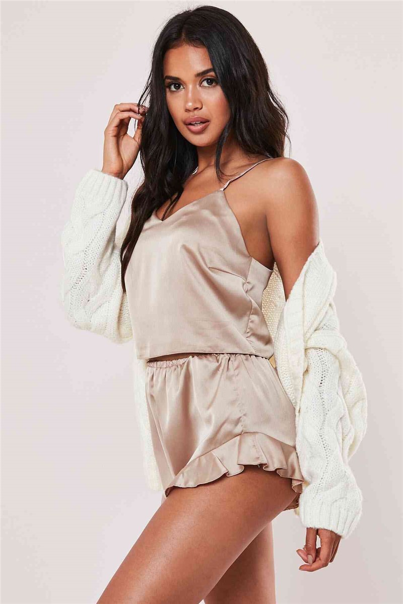 Women's satin pajama set - Beige # 310439