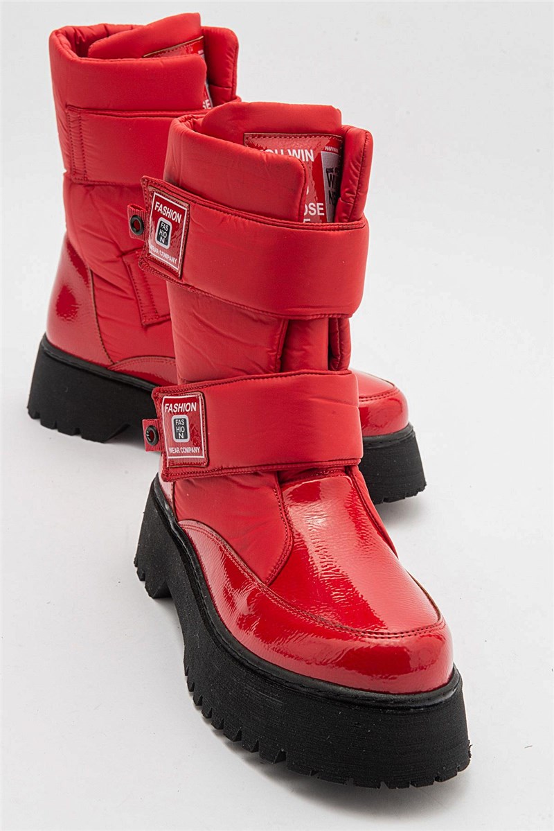 Dámske topánky do snehu na suchý zips - červené #406920