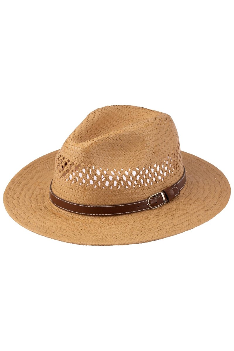 Men Wide Brim Straw Hat With Belt Detail Y25750-06  #451975