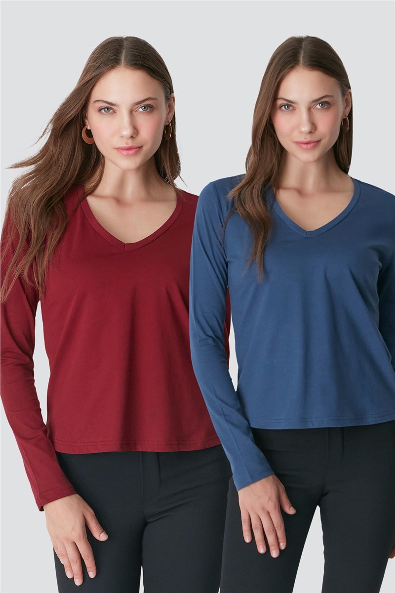 V-Neck Long Sleeve 2-Pack Basic T-Shirt 954  #451394
