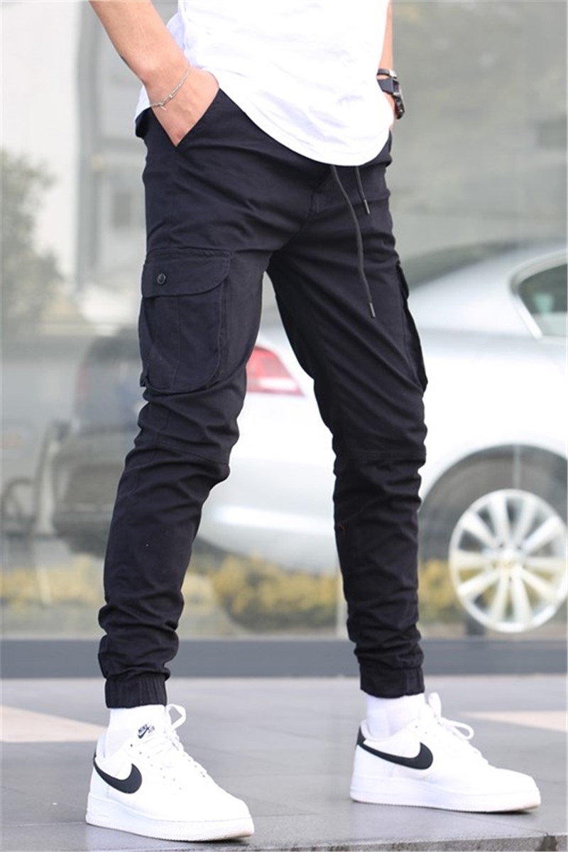 Męskie spodnie slim fit 5740 - czarne #334357