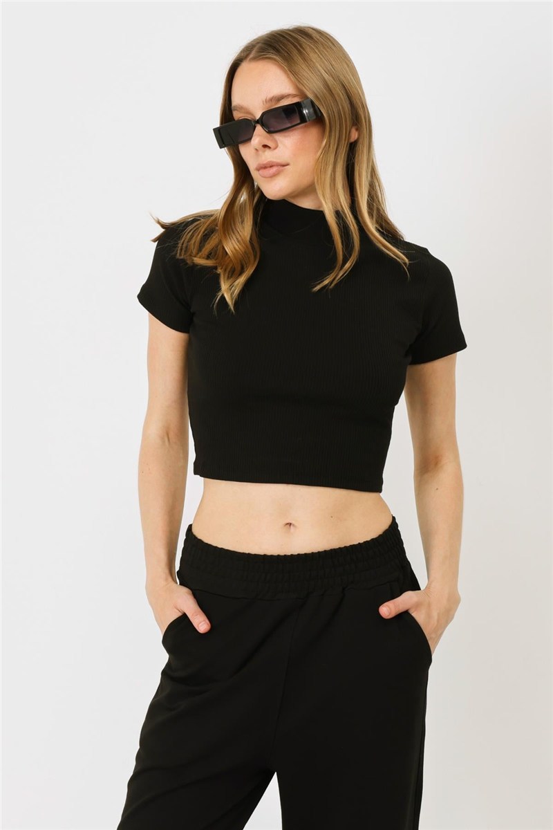 Women's Fitted Crew Neck Short Sleeve Ribbed Blouse 921  #451539