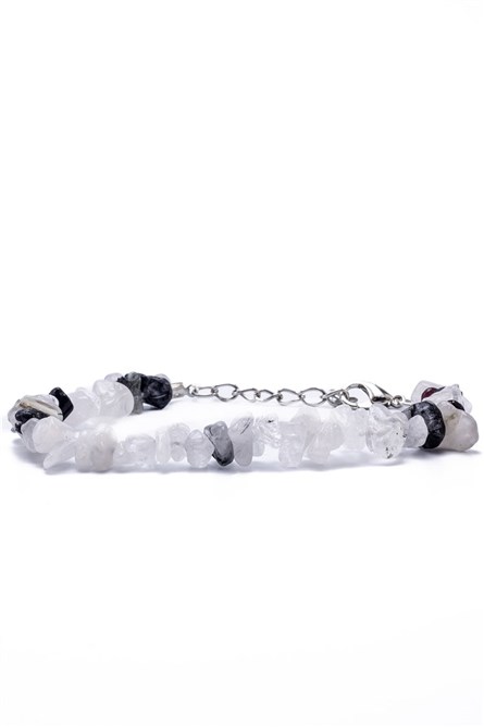 Дамска гривна от естествен камък Кварц - Черно-Бяла #363300
