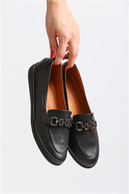 Women's Genuine Leather Loafers BY111A - Black #370006