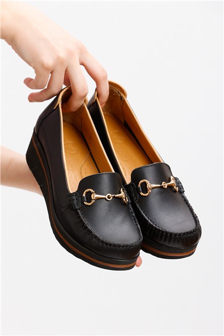 Women's Genuine Leather Loafers BY128 - Black #371814