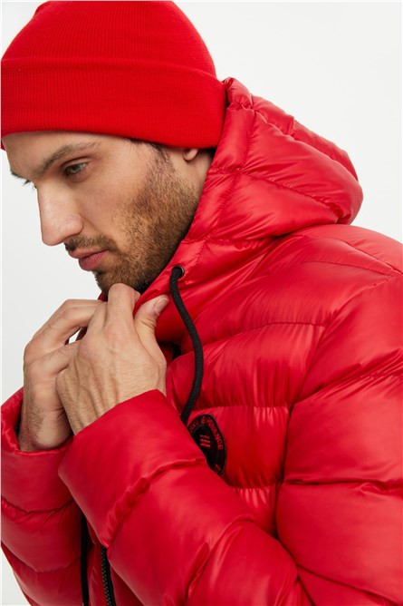 M-220 Men's Waterproof Windproof Fleece Lined Hooded Jacket - Red #408313