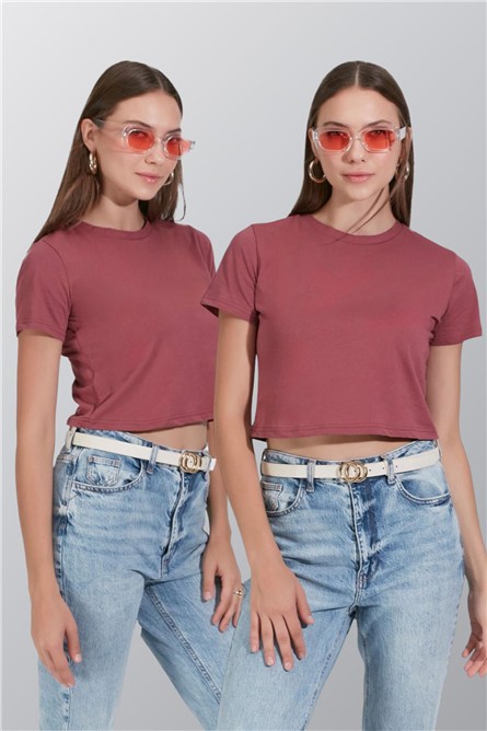 2-Pack Crew Neck Short Sleeve Crop Tops 956  #451491