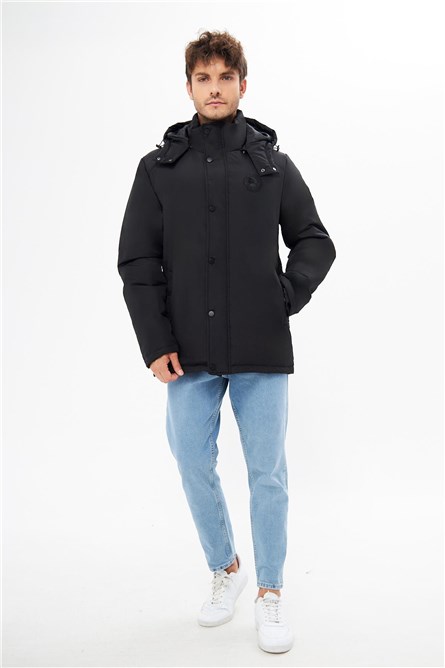 Men's Waterproof Windproof Jacket With Detachable Hood - Black #410451