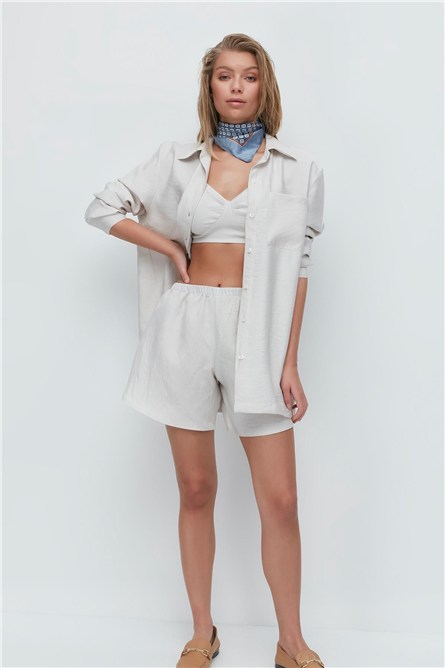 Long Sleeve Shirt Shorts 3-Piece Set 9147  #451369