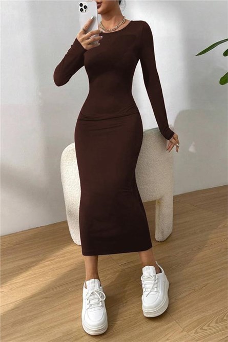 Women's Long Sleeve Long Dress MG1947 - Brown #406919
