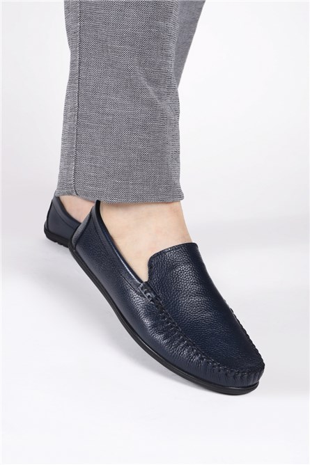 GERARDINO Men's Loafer Genuine Leather Shoes Navy Blue 3001