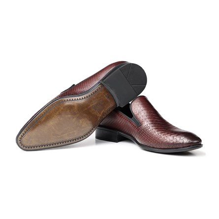 Ducavelli Men's Real Leather Embossed Shoes - Burgundy 
