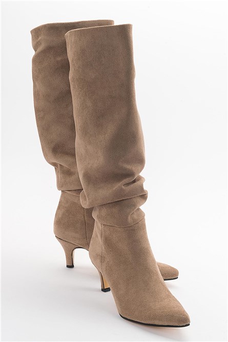 Women's Suede Slim Heel Boots - Color Mink #405029
