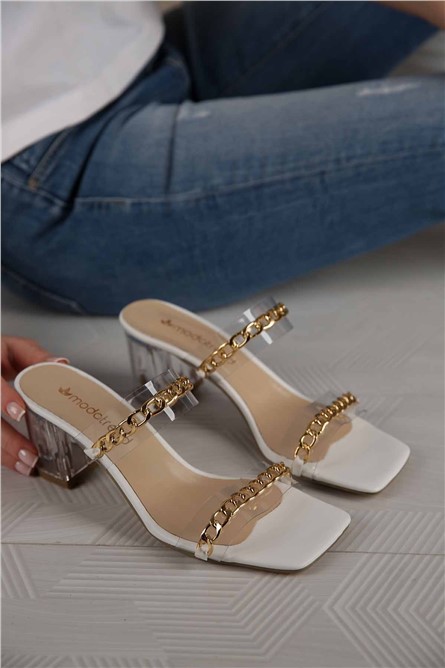 Women's Slippers with Transparent Heel - White #367287