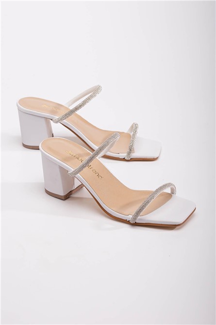 Women's slippers with decorative stones - White #370792