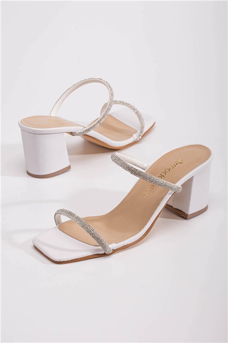 Women's slippers with decorative stones - White #370792