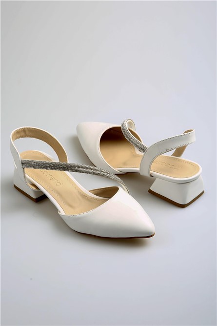Women's Heeled Sandals with Rhinestones - White #369562