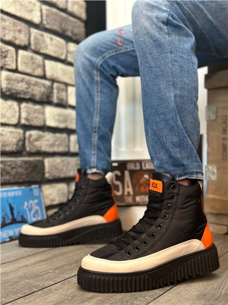 Men's Sports Lace Up Boots BA0811 - Black with Orange #405529