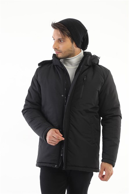 Men's Waterproof Jacket with Detachable Hood and Fleece Lined DP-160 - Black #408305