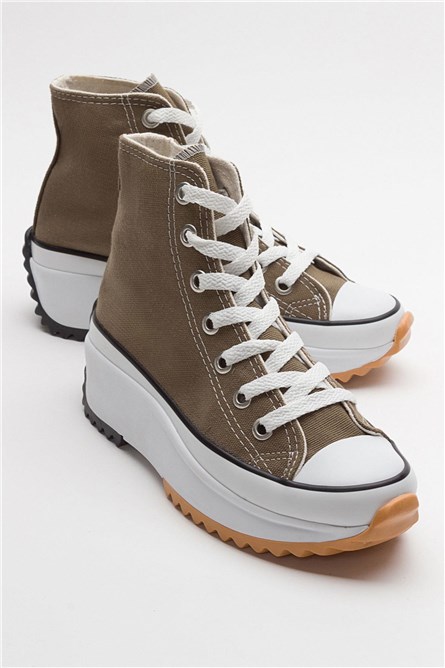 Women's Full Sole Sports Shoes - Khaki #385543