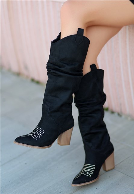 Women's Suede Boots - Black #412948