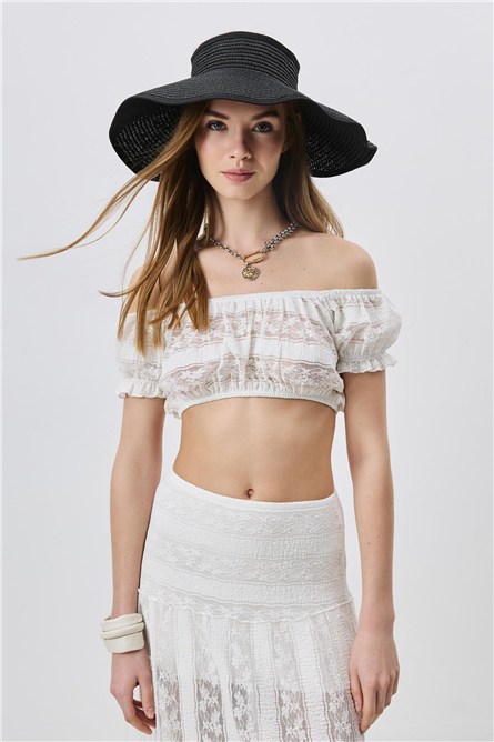 Bow Detailed Straw Visor Hat Y8207  #452015
