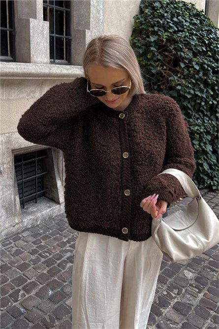 Дамска жилетка от букле MG1949 - Кафява #410058