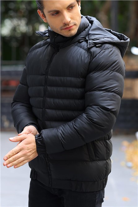 Men's Waterproof Windproof Jacket With Detachable Hood - Black #409681