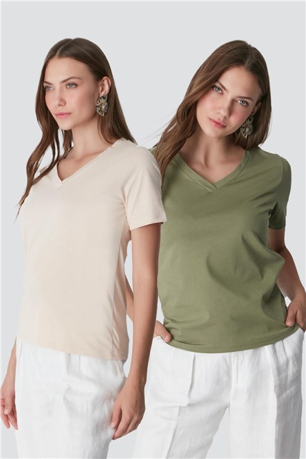 V-Neck Short Sleeve 2-Pack Basic T-Shirt 962  #451448
