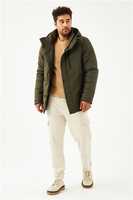 Men's Waterproof and Windproof Jacket with Detachable Hood - Khaki #409380