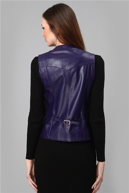 Women's Genuine Leather Vest 001 - Dark Blue #386508