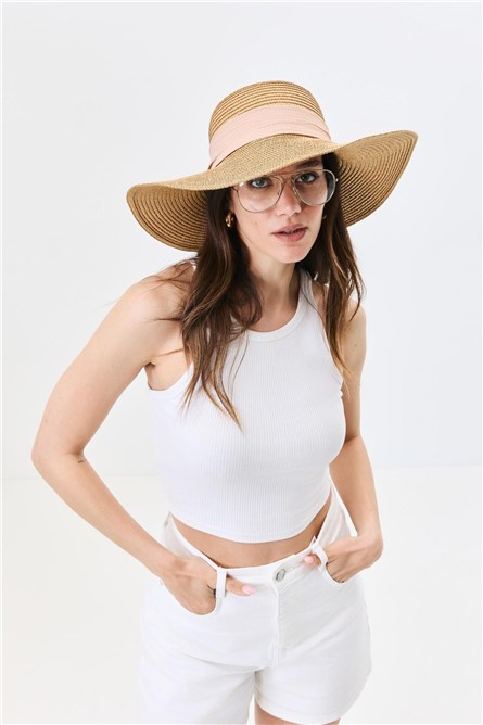 Wide Brim Straw Beach Hat Y25730-10  #451907